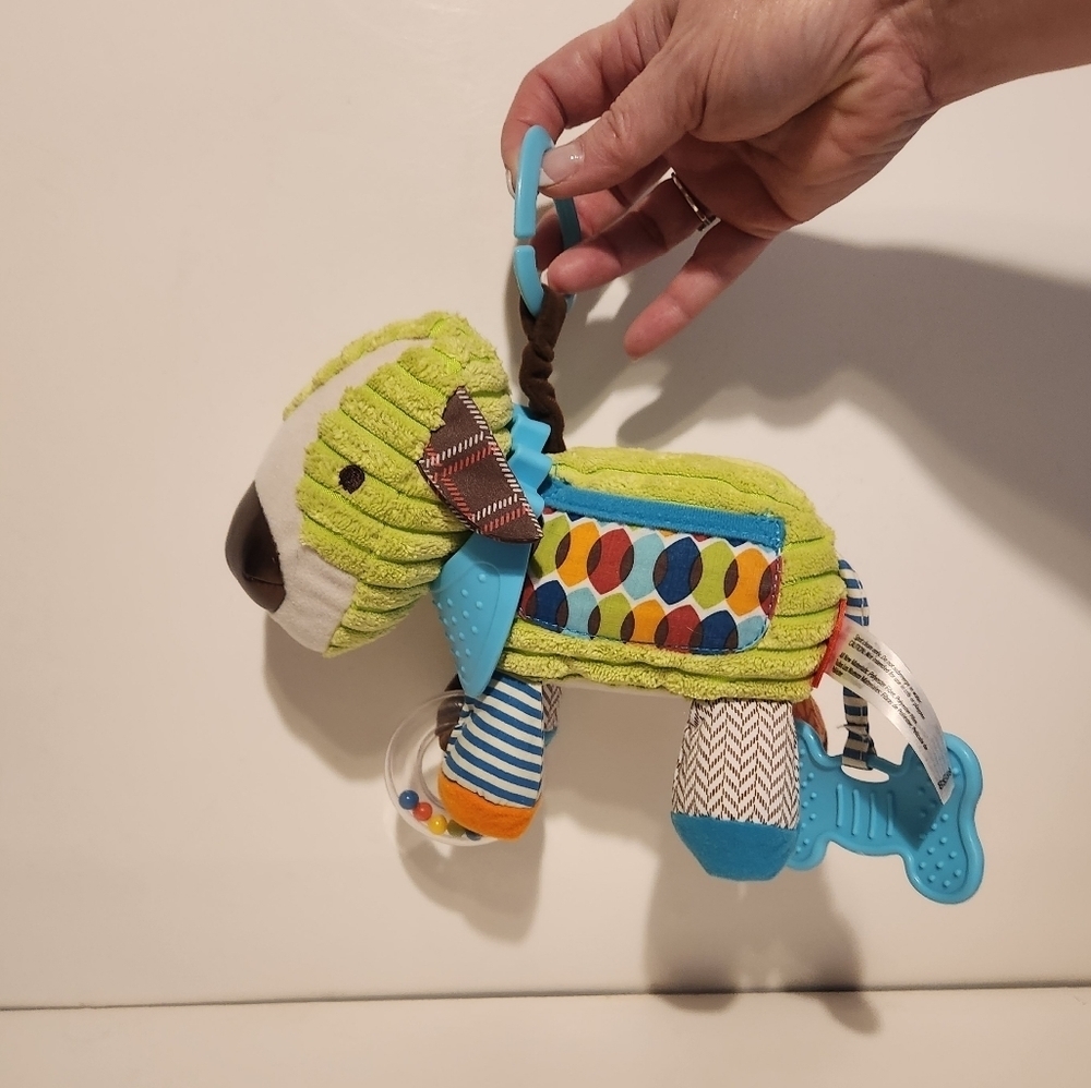 Skip Hop Green Plush Dog Rattle and Teether Stroller Accessory